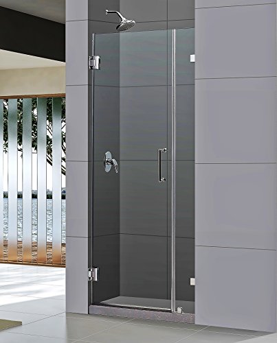 UnidoorLux 31" Frameless Hinged Shower Door, Clear 3/8" Glass Door, Chrome