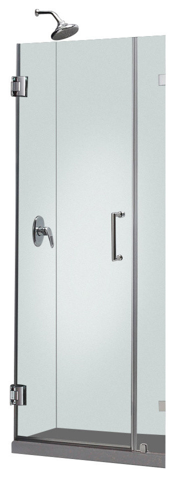 UnidoorLux 34" Frameless Hinged Shower Door, Clear 3/8" Glass Door, Chrome