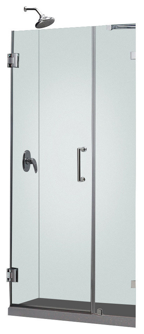 UnidoorLux 38" Frameless Hinged Shower Door, Clear 3/8" Glass Door, Chrome