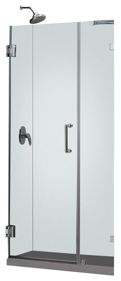 UnidoorLux 42" Frameless Hinged Shower Door, Clear 3/8" Glass Door, Chrome