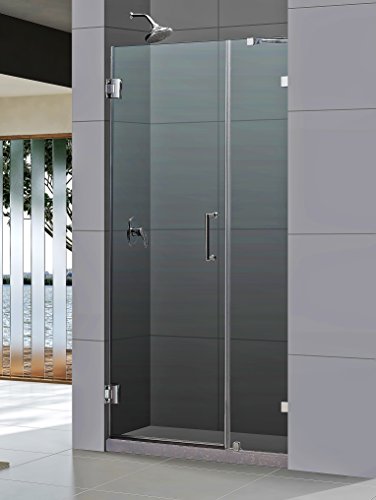 UnidoorLux 43" Frameless Hinged Shower Door Clear 3/8" Glass Door Brushed Nickel