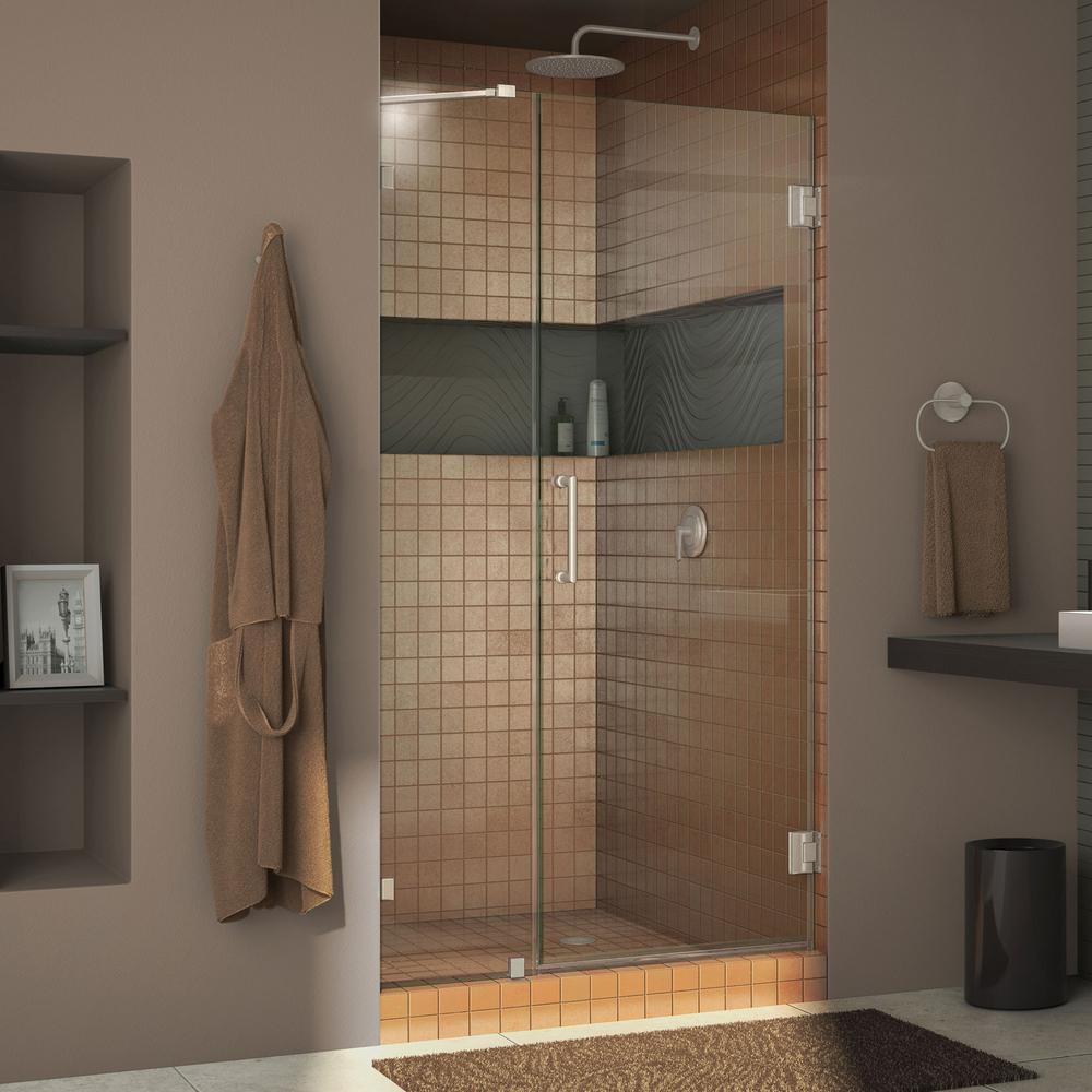 UnidoorLux 46" Frameless Hinged Shower Door Clear 3/8" Glass Door Brushed Nickel