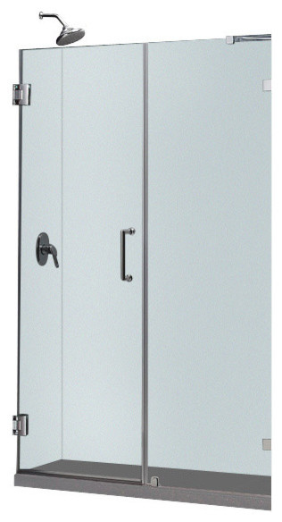UnidoorLux 53" Frameless Hinged Shower Door, Clear 3/8" Glass Door, Chrome