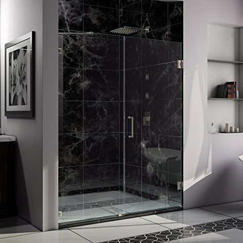UnidoorLux 55" Frameless Hinged Shower Door Clear 3/8" Glass Door Brushed Nickel