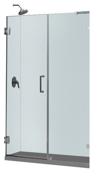 UnidoorLux 58" Frameless Hinged Shower Door, Clear 3/8" Glass Door, Chrome