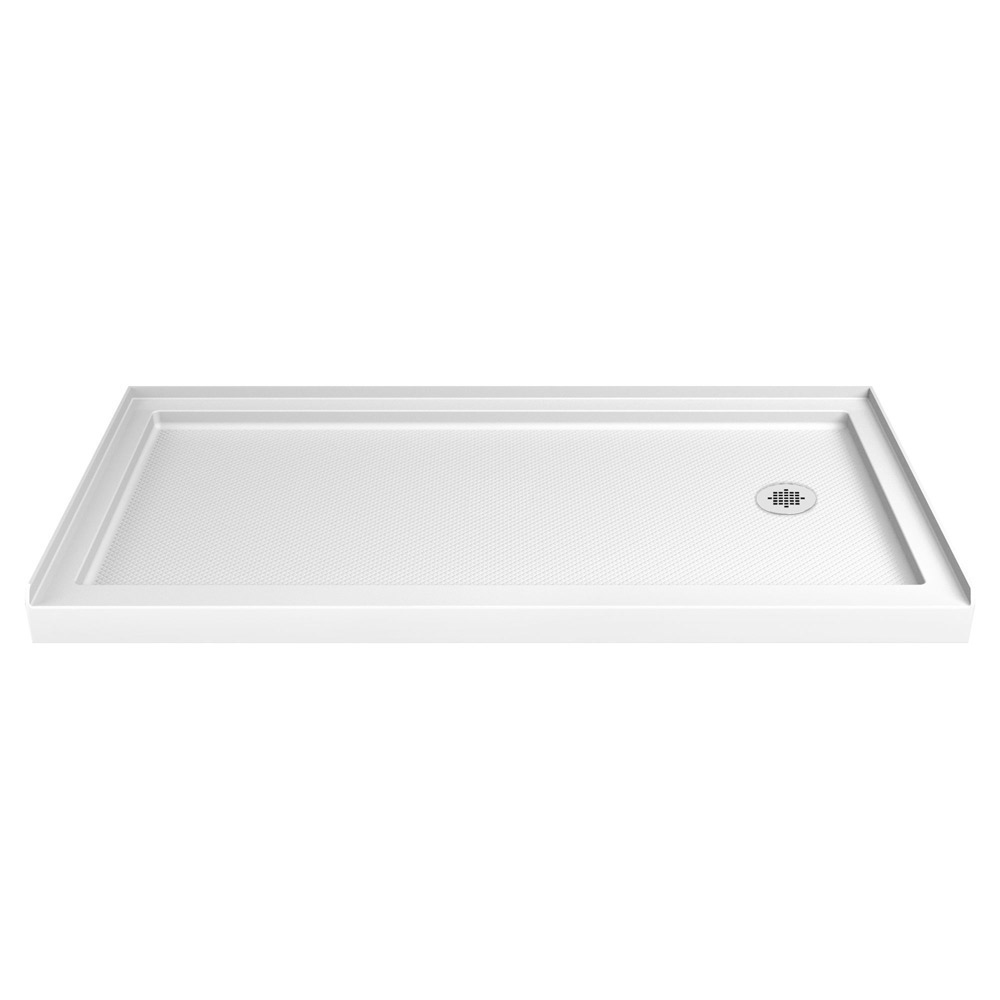 DreamLine SlimLine 34 in. D x 48 in. W x 2 3/4 in. H Left Drain Double Threshold Shower Base in White