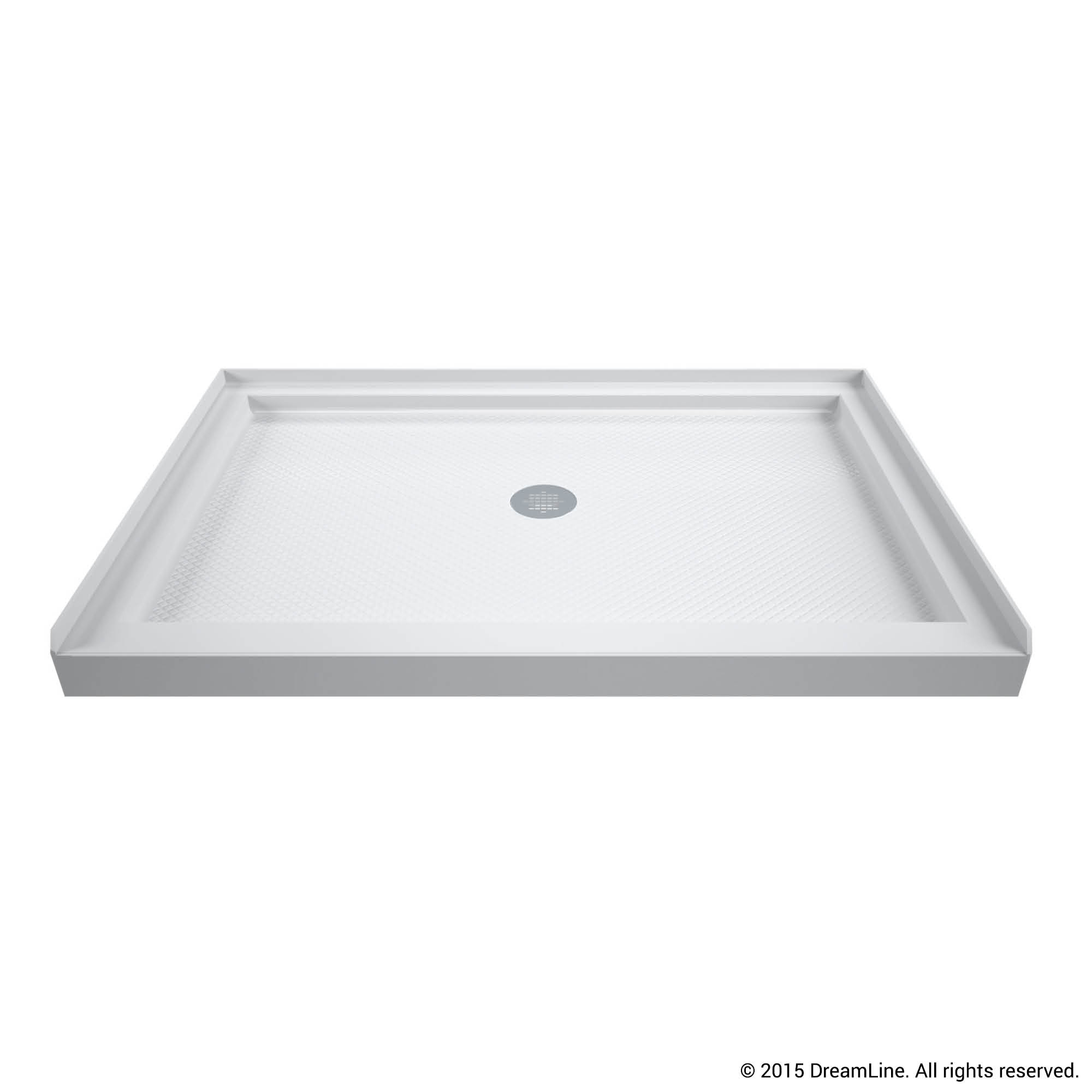 DreamLine SlimLine 34 in. D x 48 in. W x 2 3/4 in. H Right Drain Double Threshold Shower Base in White