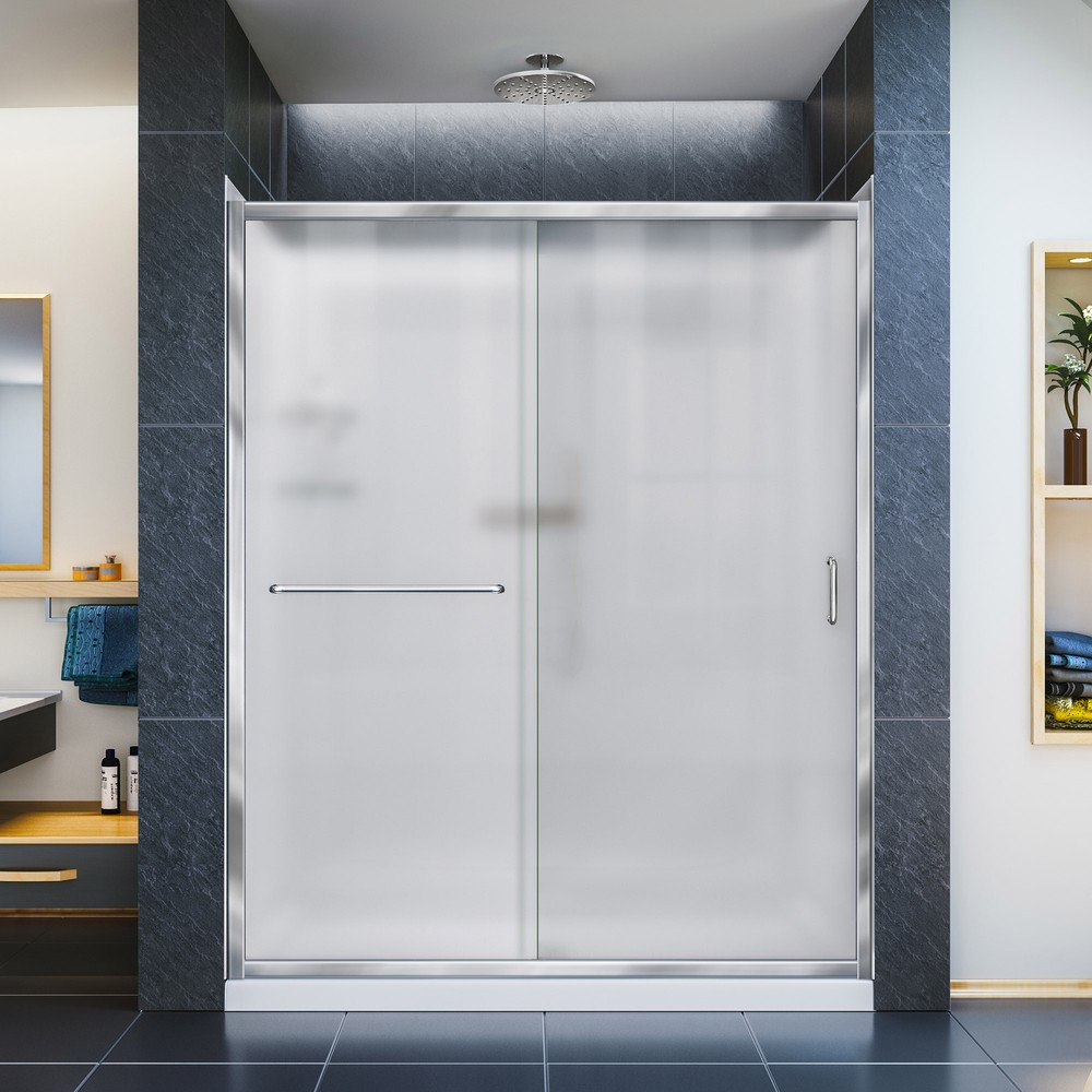 Infinity-Z Frameless Sliding Shower Door, 30" by 60" Shower Base & QWALL-5 Shower Backwall