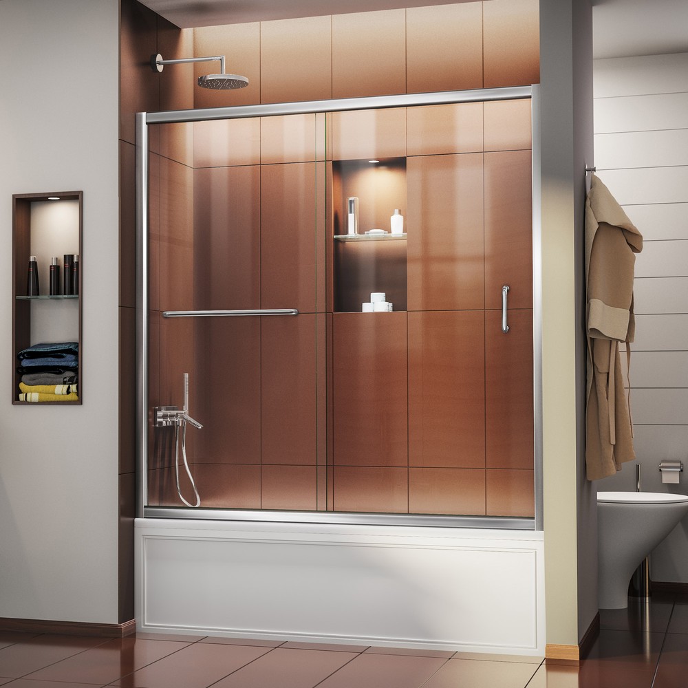 Infinity-Z Frameless Sliding Shower Door, 36" by 48" Shower Base & QWALL-5 Shower Backwall