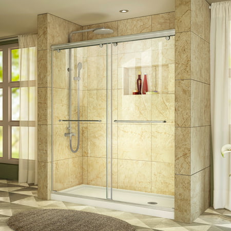 Charisma Frameless Bypass Sliding Shower Door & SlimLine 30" by 60" Shower Base