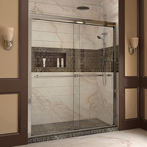 Duet Frameless Bypass Sliding Shower Door & SlimLine 30" by 60" Shower Base