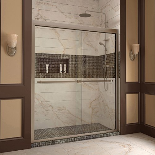 Duet Frameless Bypass Sliding Shower Door & SlimLine 32" by 60" Shower Base