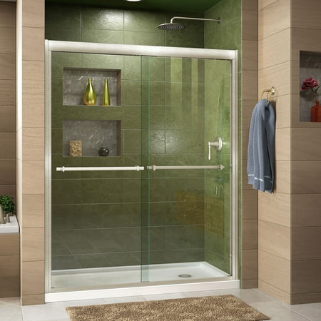 Duet Frameless Bypass Sliding Shower Door & SlimLine 32" by 60" Shower Base