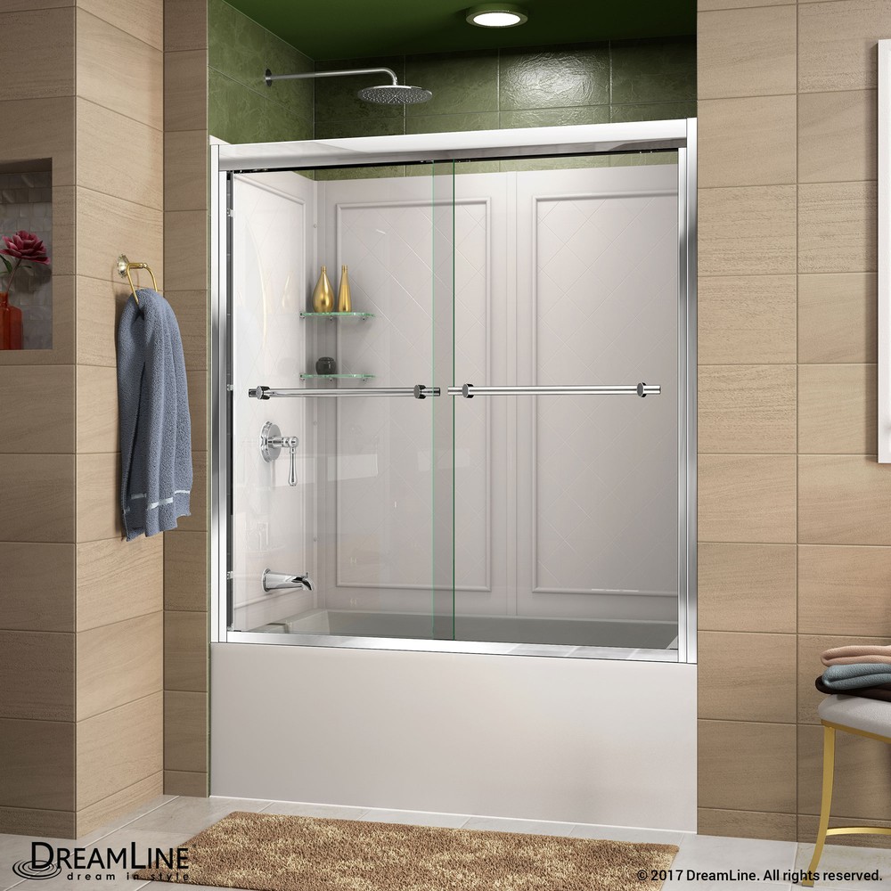 Duet Frameless Bypass Sliding Shower Door & SlimLine 36" by 60" Shower Base