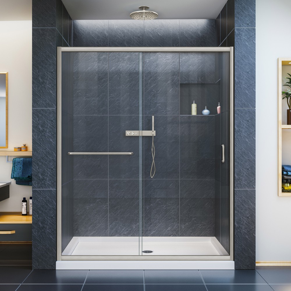 Infinity-Z Frameless Sliding Shower Door & SlimLine 34" by 60" Shower Base