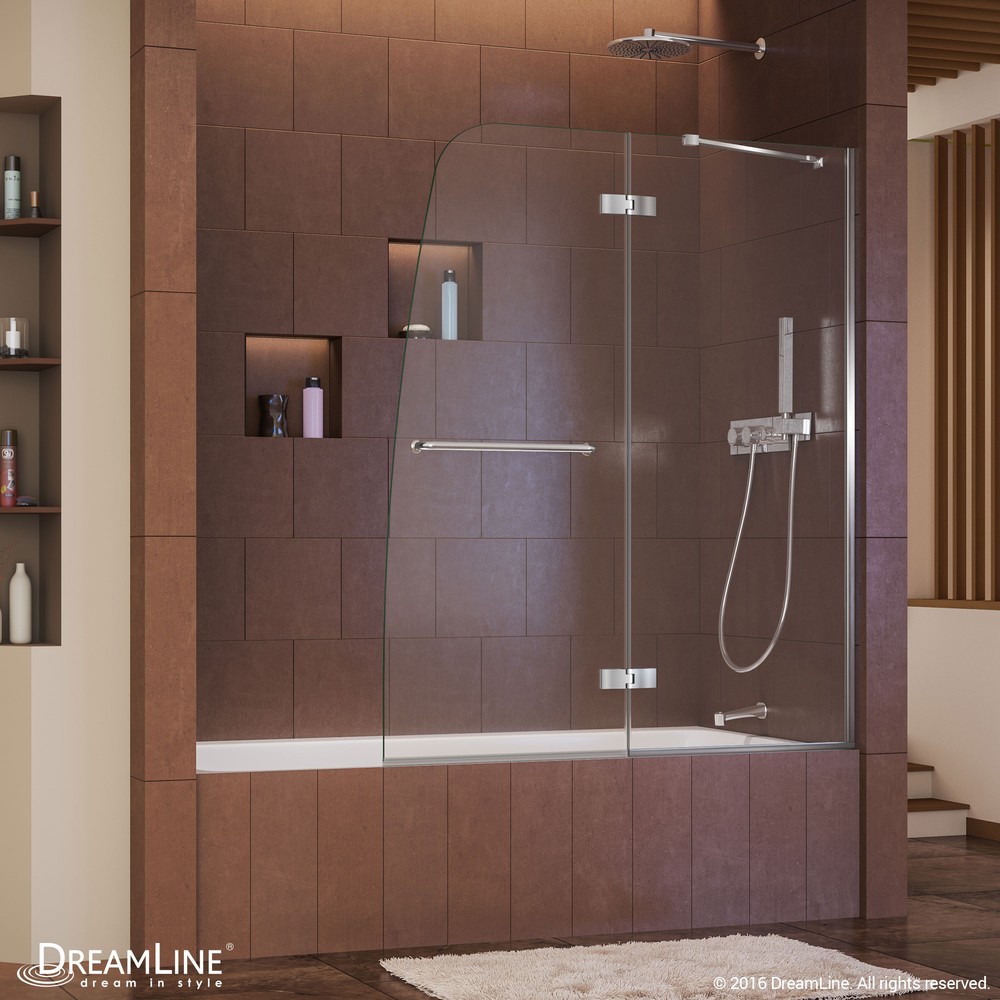 Aqua Ultra Frameless Hinged Shower Door & SlimLine 34" by 60" Shower Base