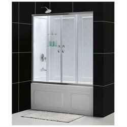 DreamLine Visions 56-60 in. W x 60 in. H Framed Sliding Tub Door in Chrome with White Acrylic Backwall Kit