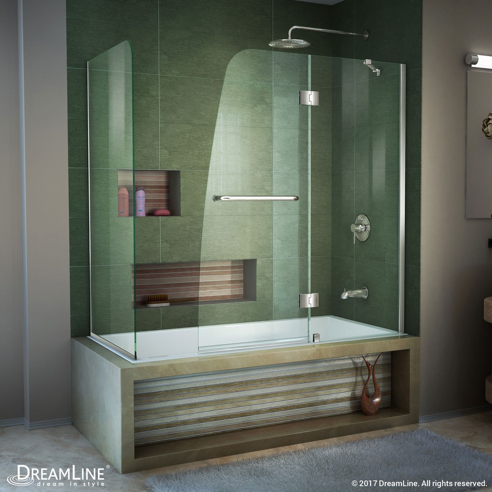 DreamLine Aqua 56-60 in. W x 58 in. H Frameless Hinged Tub Door with Extender Panel in Brushed Nickel