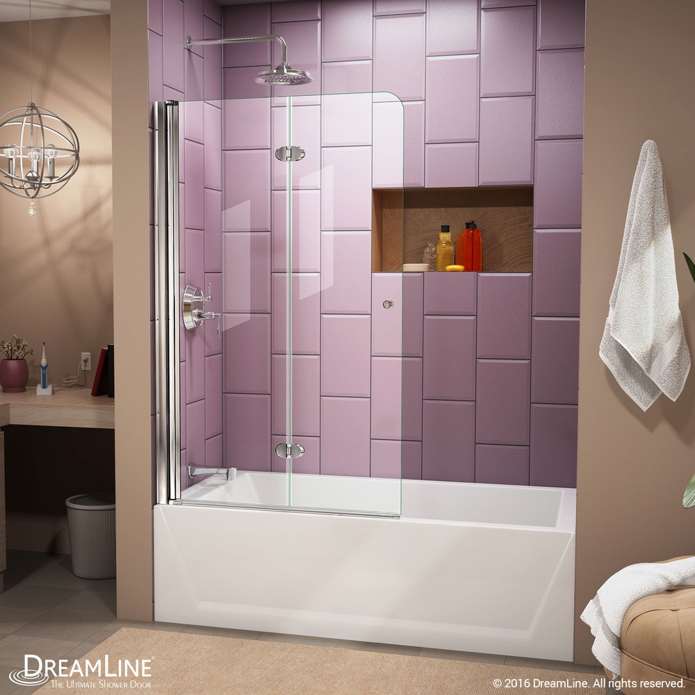 DreamLine Aqua 56-60 in. W x 30 in. D x 58 in. H Frameless Hinged Tub Door with 30 in. Return Panel in Brushed Nickel