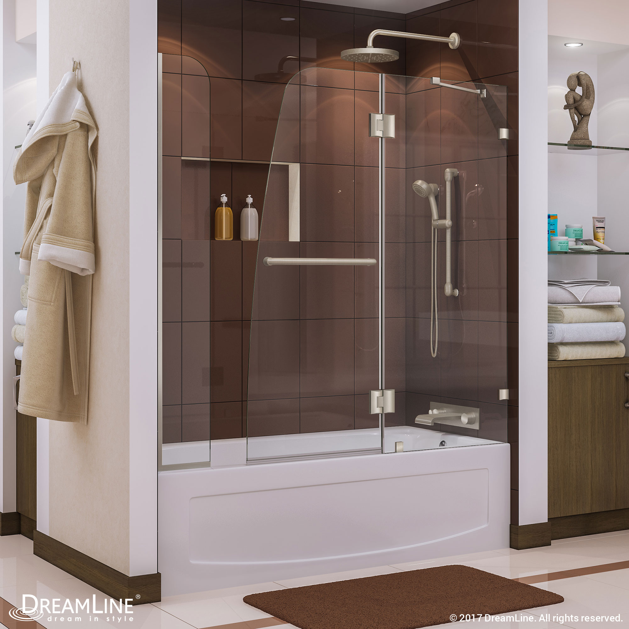 DreamLine Aqua Lux 56-60 in. W x 58 in. H Frameless Hinged Tub Door with Extender Panel in Chrome