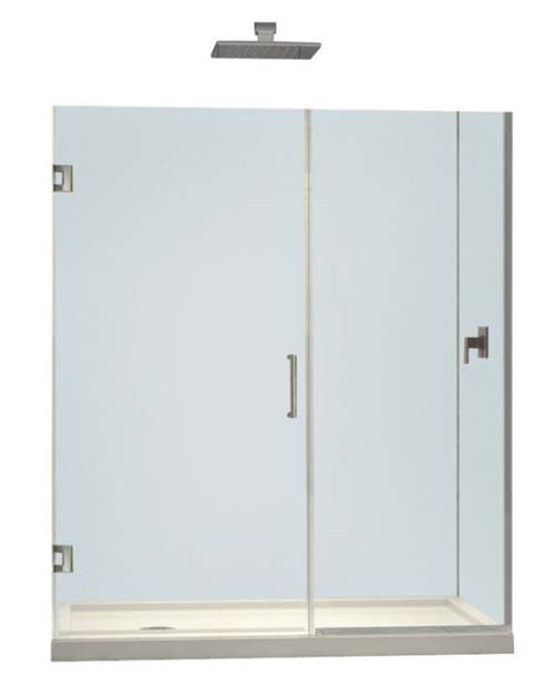 Unidoor Plus 56-1/2 to 57 in. W x 72 in. H Hinged Shower Door, Brushed Nickel