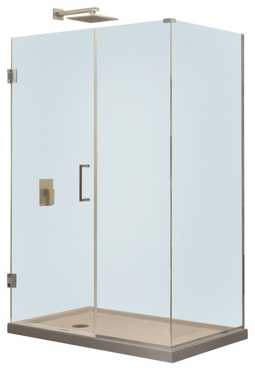 Unidoor Plus 44" x 34-3/8" x 72" Hinged Shower Enclosure, Brushed Nickel