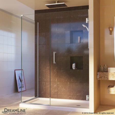 Unidoor Plus 48-1/2" x 34-3/8" x 72" Hinged Shower Enclosure, Brushed Nickel