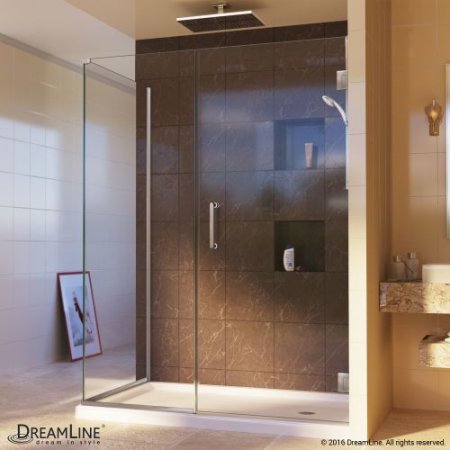 Unidoor Plus 52" x 34-3/8" x 72" Hinged Shower Enclosure, Brushed Nickel