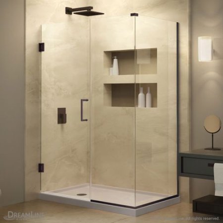 Unidoor Plus 52" x 34-3/8" x 72" Hinged Shower Enclosure, Oil Rubbed Bronze