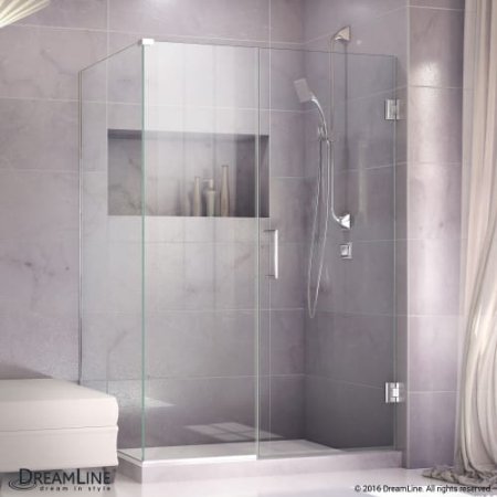 Unidoor Plus 53 in. W x 34-3/8 in. D x 72 in. H Hinged Shower Enclosure, Chrome