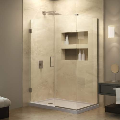 Unidoor Plus 54" x 34-3/8" x 72" Hinged Shower Enclosure, Brushed Nickel