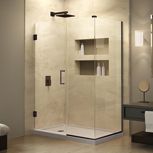 DreamLine Unidoor Plus 54 1/2 in. W x 30 3/8 in. D x 72 in. H Frameless Hinged Shower Enclosure, Clear Glass, Oil Rubbed Bronze