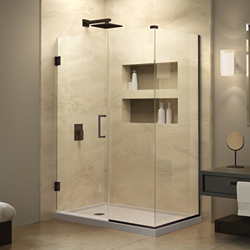 DreamLine Unidoor Plus 54 1/2 in. W x 34 3/8 in. D x 72 in. H Frameless Hinged Shower Enclosure, Clear Glass, Oil Rubbed Bronze