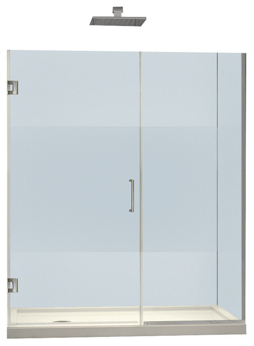 DreamLine Unidoor Plus 35-35 1/2 in. W x 72 in. H Frameless Hinged Shower Door, Frosted Band, Brushed Nickel