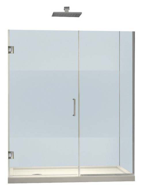 DreamLine Unidoor Plus 51-51 1/2 in. W x 72 in. H Frameless Hinged Shower Door, Frosted Band, Brushed Nickel