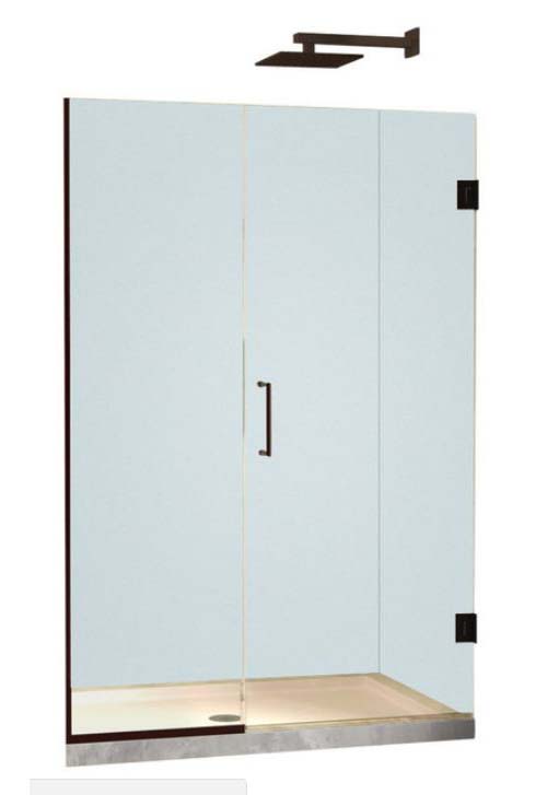 DreamLine Unidoor Plus 51-51 1/2 in. W x 72 in. H Frameless Hinged Shower Door, Frosted Band, Oil Rubbed Bronze