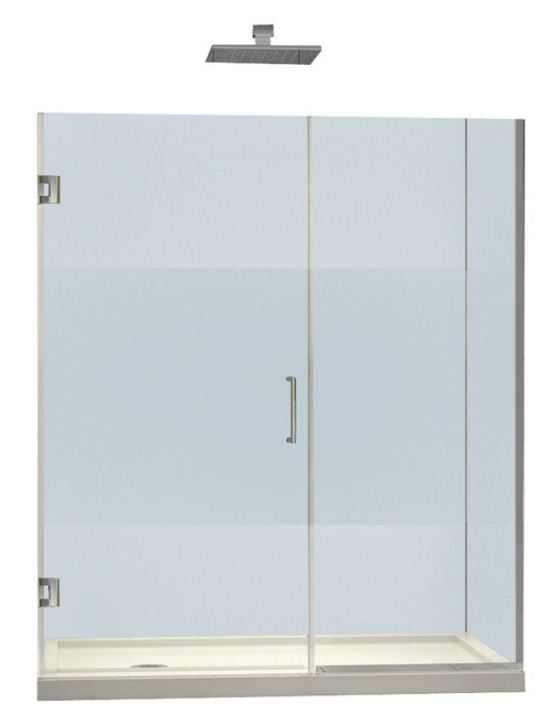 DreamLine Unidoor Plus 59 1/2 - 60 in. W x 72 in. H Frameless Hinged Shower Door, Frosted Band, Chrome
