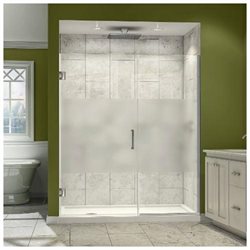 DreamLine Unidoor Plus 59 1/2 - 60 in. W x 72 in. H Frameless Hinged Shower Door, Frosted Band, Brushed Nickel