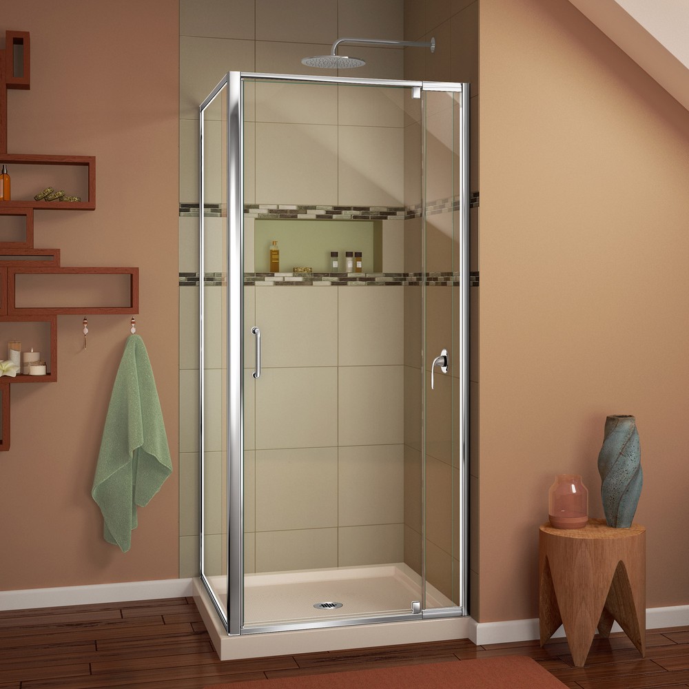 Flex 32"W x 32"D x 74.75"H Frameless Shower Enclosure and Base Kit, Chrome Finish Hardware