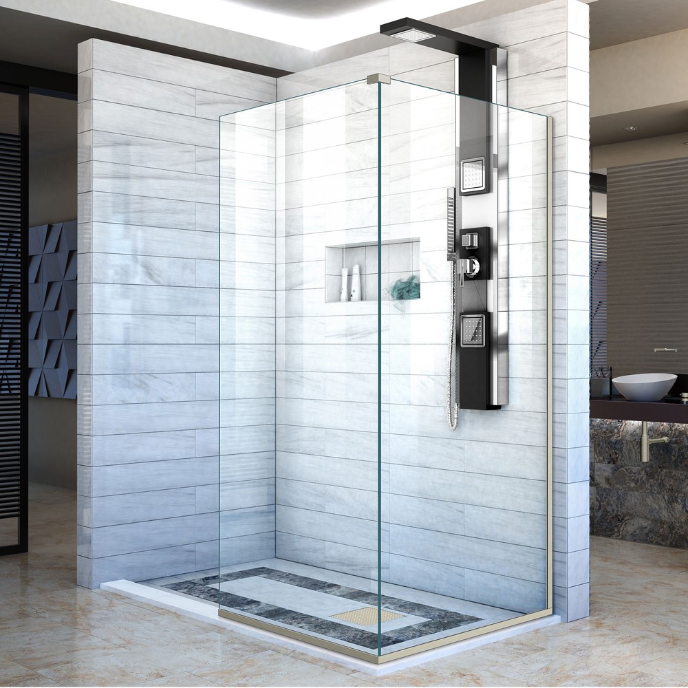 DreamLine Linea Two Adjacent Frameless Shower Screens 30 in. and 34 in. W x 72 in. H, Open Entry Design in Chrome