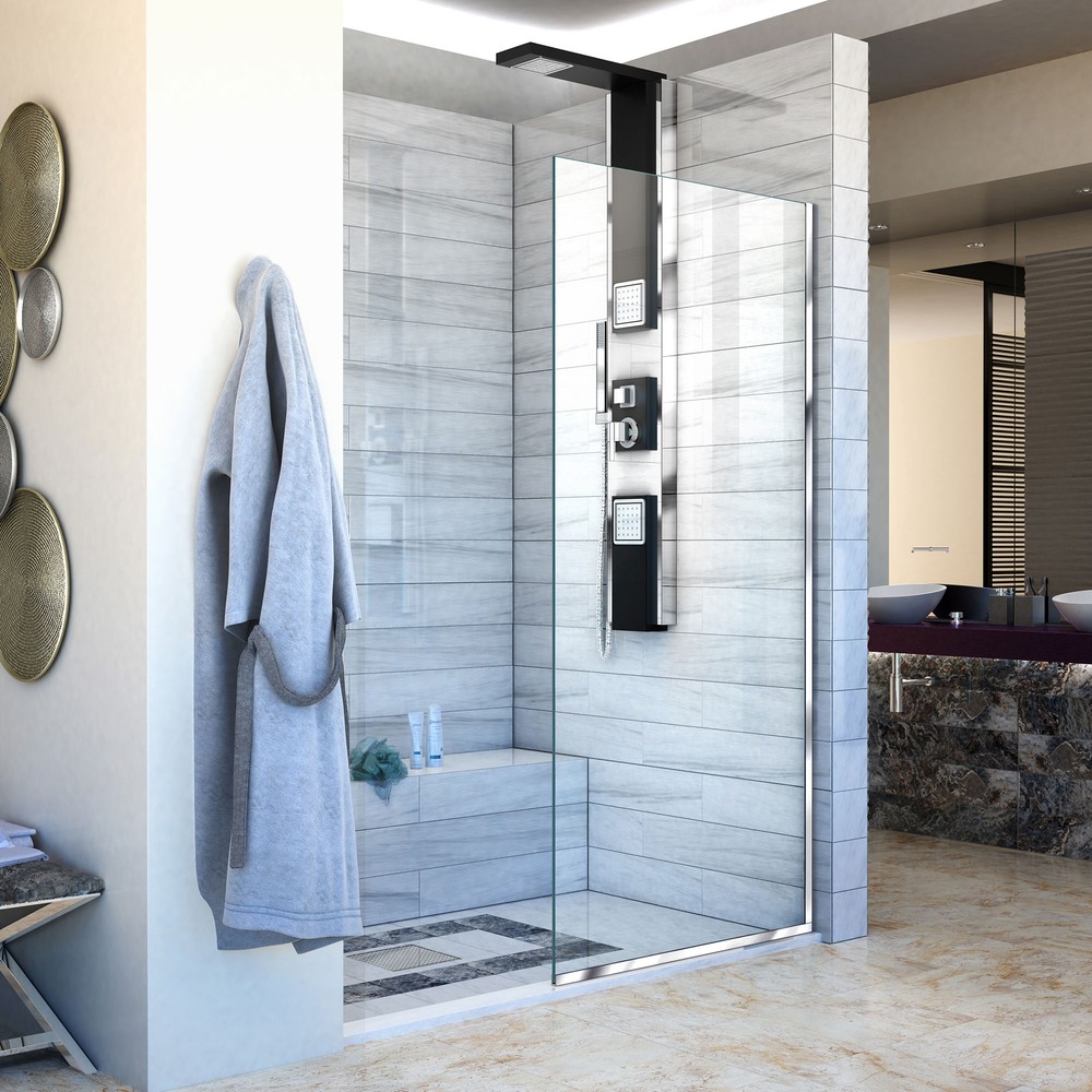 DreamLine Linea Two Adjacent Frameless Shower Screens 30 in. and 34 in. W x 72 in. H, Open Entry Design in Oil Rubbed Bronze
