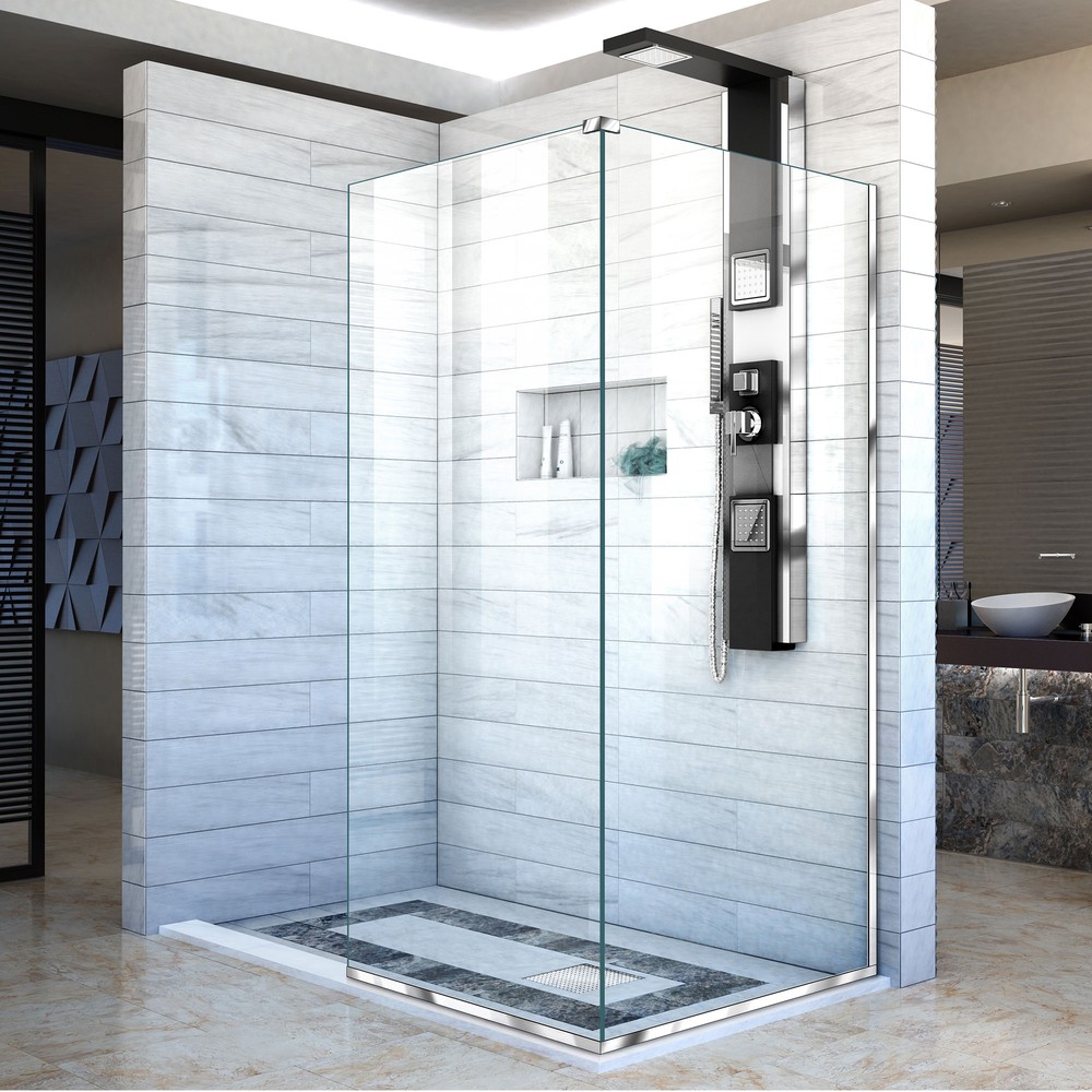 DreamLine Linea Two Individual Frameless Shower Screens 30 in. W x 72 in. H each, Open Entry Design in Oil Rubbed Bronze