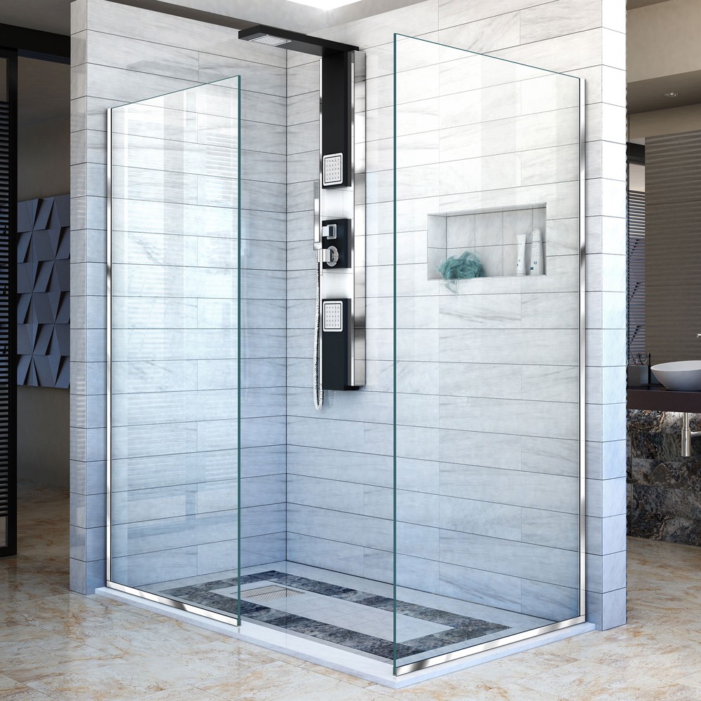 DreamLine Linea Two Individual Frameless Shower Screens 34 in. and 30 in. W x 72 in. H, Open Entry Design in Oil Rubbed Bronze