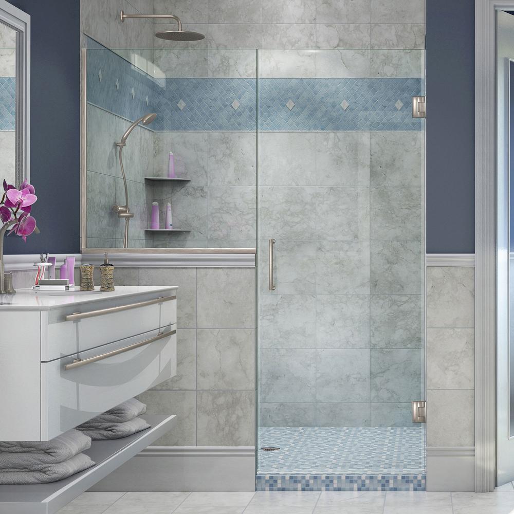 DreamLine Unidoor Plus 60-60 1/2 in. W x 72 in. H Hinged Shower Door with 34 in. Half Panel, Clear Glass, Brushed Nickel