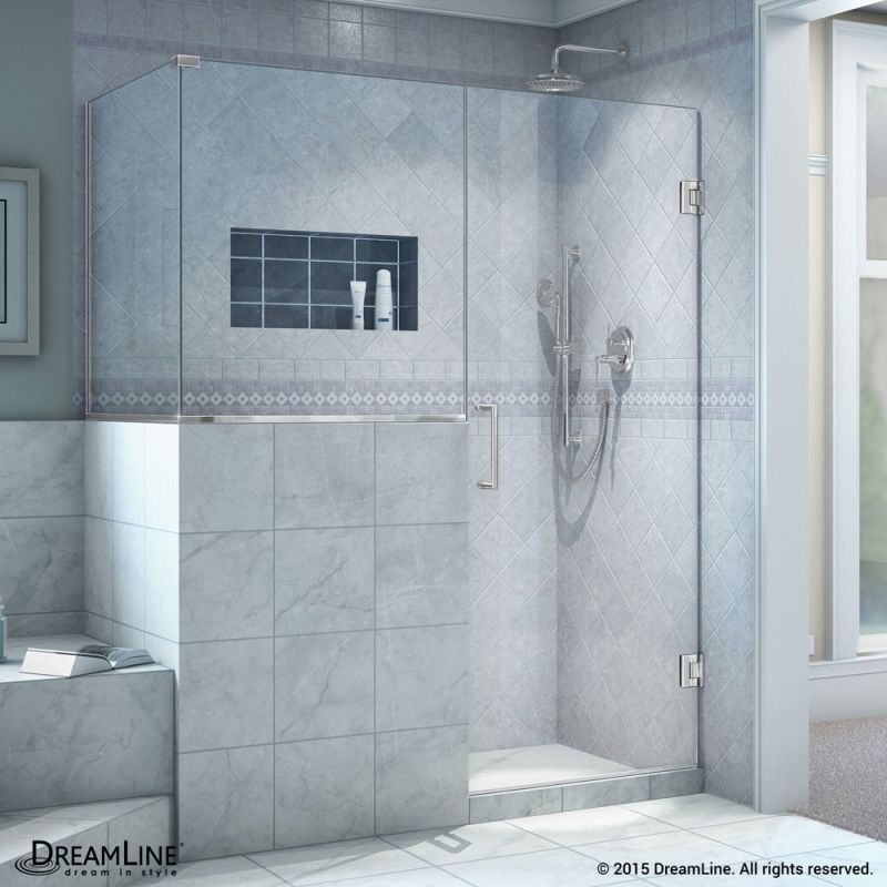 DreamLine Unidoor Plus 54 in. W x 30 3/8 in. D x 72 in. H Frameless Hinged Shower Enclosure, Clear Glass, Chrome