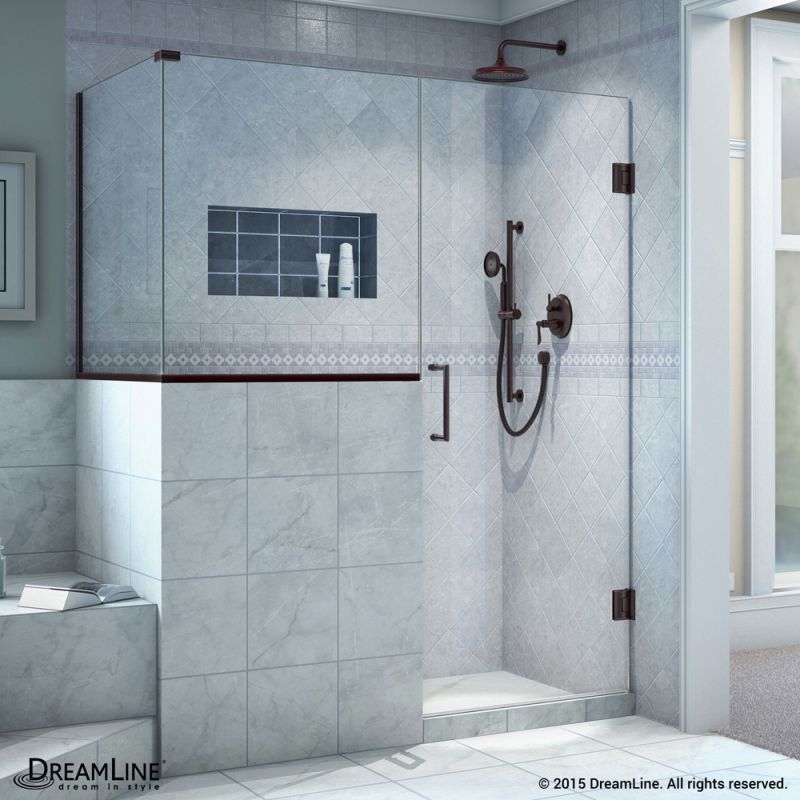 DreamLine Unidoor Plus 54 in. W x 36 3/8 in. D x 72 in. H Frameless Hinged Shower Enclosure, Clear Glass, Oil Rubbed Bronze