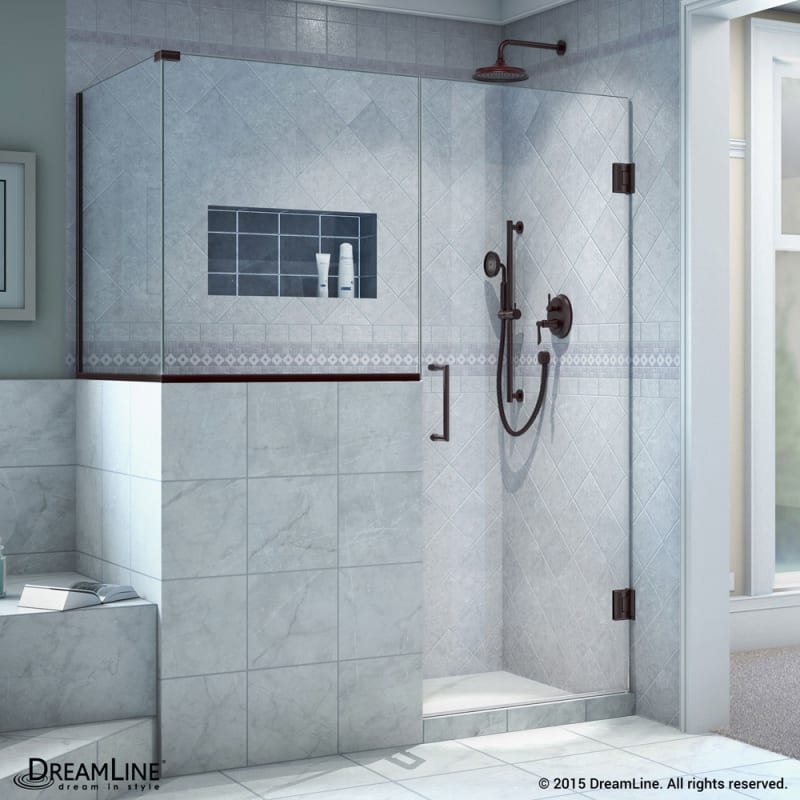 DreamLine Unidoor Plus 54 in. W x 30 3/8 in. D x 72 in. H Frameless Hinged Shower Enclosure, Clear Glass, Oil Rubbed Bronze