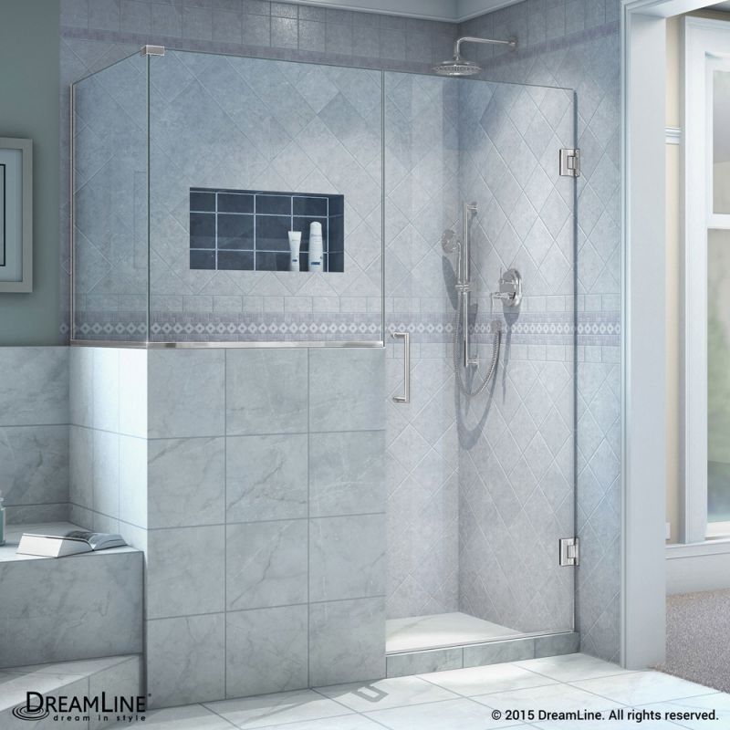 DreamLine Unidoor Plus 58 in. W x 30 3/8 in. D x 72 in. H Frameless Hinged Shower Enclosure, Clear Glass, Chrome