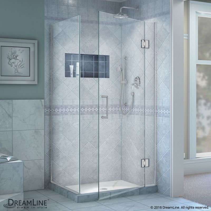 DreamLine Unidoor-X 34 3/8 W x 30 in. D x 72 in. H Frameless Hinged Shower Enclosure in Chrome