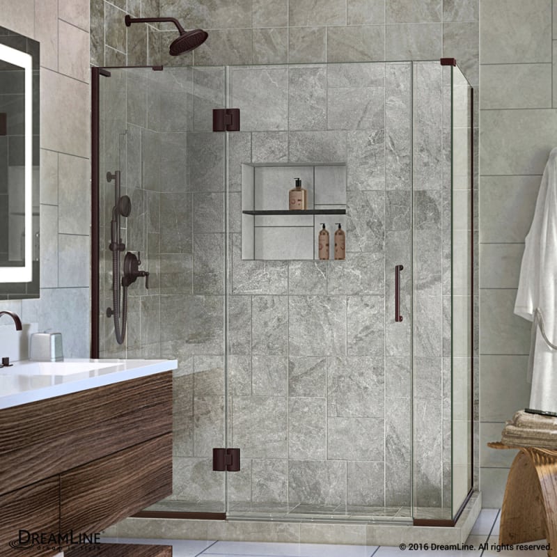 DreamLine Unidoor-X 57 1/2 in. W x 34 3/8 in. D x 72 in. H Frameless Hinged Shower Enclosure in Oil Rubbed Bronze